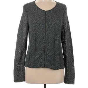 Eileen Fisher Women’s Cardigan Size M Gray Melange Knit Fisherman Full Zip FLAW
